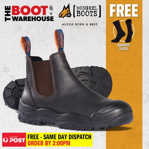 Mongrel Work Boots 545030. Steel Safety Toe Cap. Oil Kip, Elastic Sided Boot - Picture 1 of 6