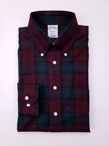 Brooks-Brothers-Small-New-Regent-Shirt-Plaid-Checked-Burgundy-Green-Non-Iron-Man