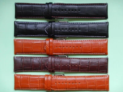 28 mm BRACELET CUIR VÉRITABLE COUSU FAÇON CROCODILE ALLIGATOR - Photo 1/2