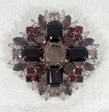 Vintage Large Albert Weiss Prong Set Purple Glass Brooch