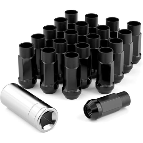 20PCS Black M12x1.5 Bulge Acorn Lug Nuts 60 Conical Seat 50mm Height