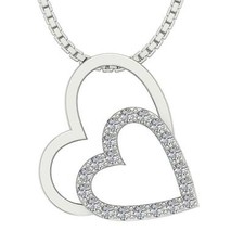 Double Heart Pendant Necklaces SI1 G 0.30 Ct Round Diamond Pave Set White Gold