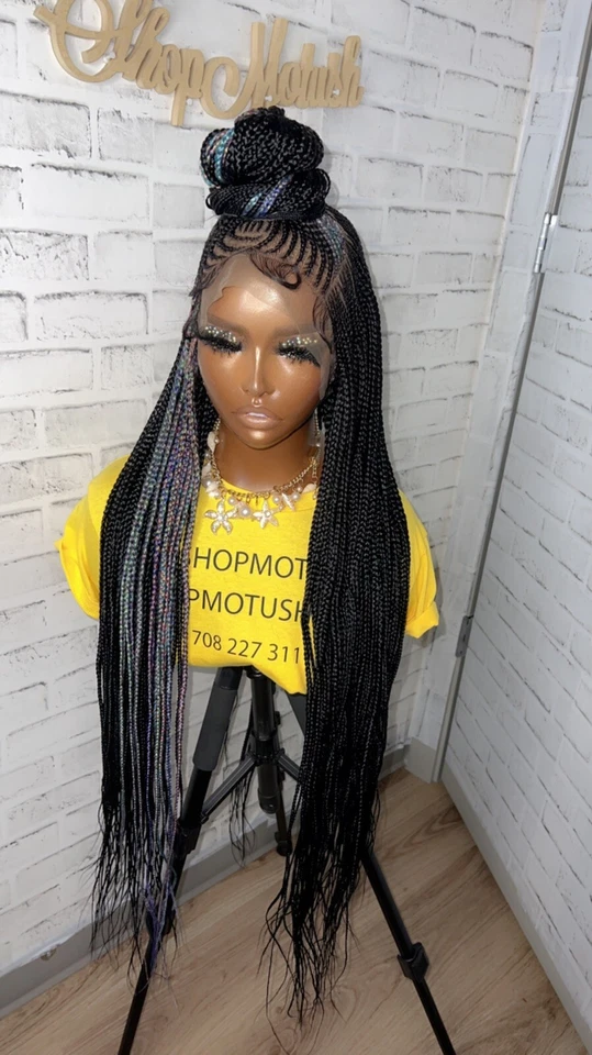 Peluca trenzada Cornrow, trenza tribal, trenzas de caja, peluca trenza frontal, peluca trenza Foto 2 de 4