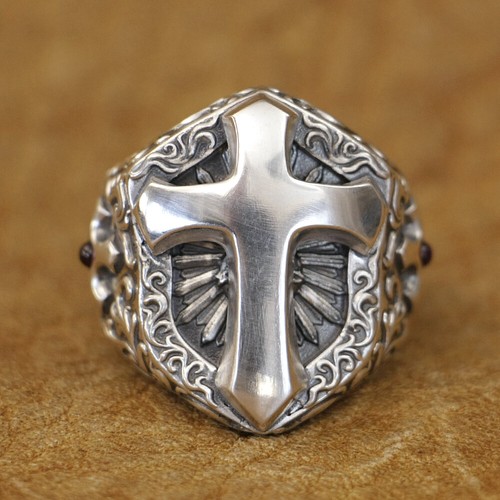 Details 925 Sterling Silver Cross Shield Punk Ring TA457B UK Size P½~Z5 - Picture 14 of 27