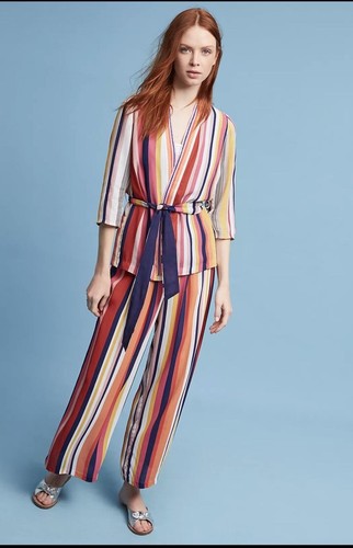 Anthro Bl^nk Pantalones a Rayas Brillantes Chaqueta Pierna Ancha Lentellera Kimono Co Ord Set S M - Imagen 13 de 16