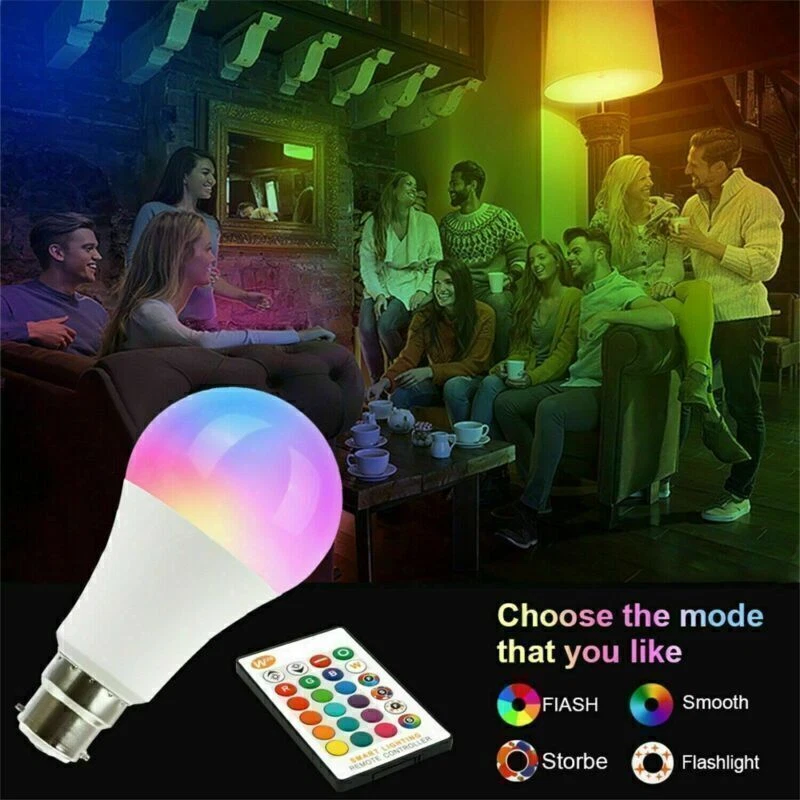 2X B22 RGB LED Bulb 10W Light 16 Colour Changing Remote Control Bayonet - Image 4 of 4