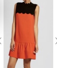 Victoria Beckham for Target Scalloped Orange & Black Drop Waist Dress size：S