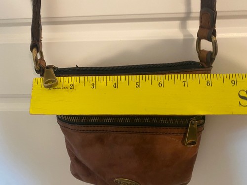 Genuine Authentic Fossil Cowhide Leather Saddle Large Brown Crossbody Purse Bag - Picture 8 of 14