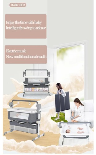 Grey Bluetooth Baby Cot for Newborn & Infants Including Mattress - 100cm x 150cm - Picture 6 of 13