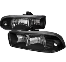 Chevy S10 1998-2004  Blazer Pickup Headlights Black Left+Right 98-04 W/ LED 