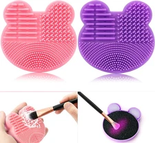 2Pack Makeup Brush Cleaning Mat, Cute Cat Ear Animal Design Pink&Purple