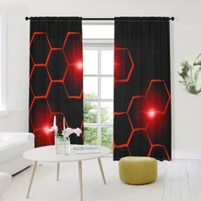 2pcs Modern Geometric Hexagon Pattern Rod Pocket Curtains Bedroom Living Room