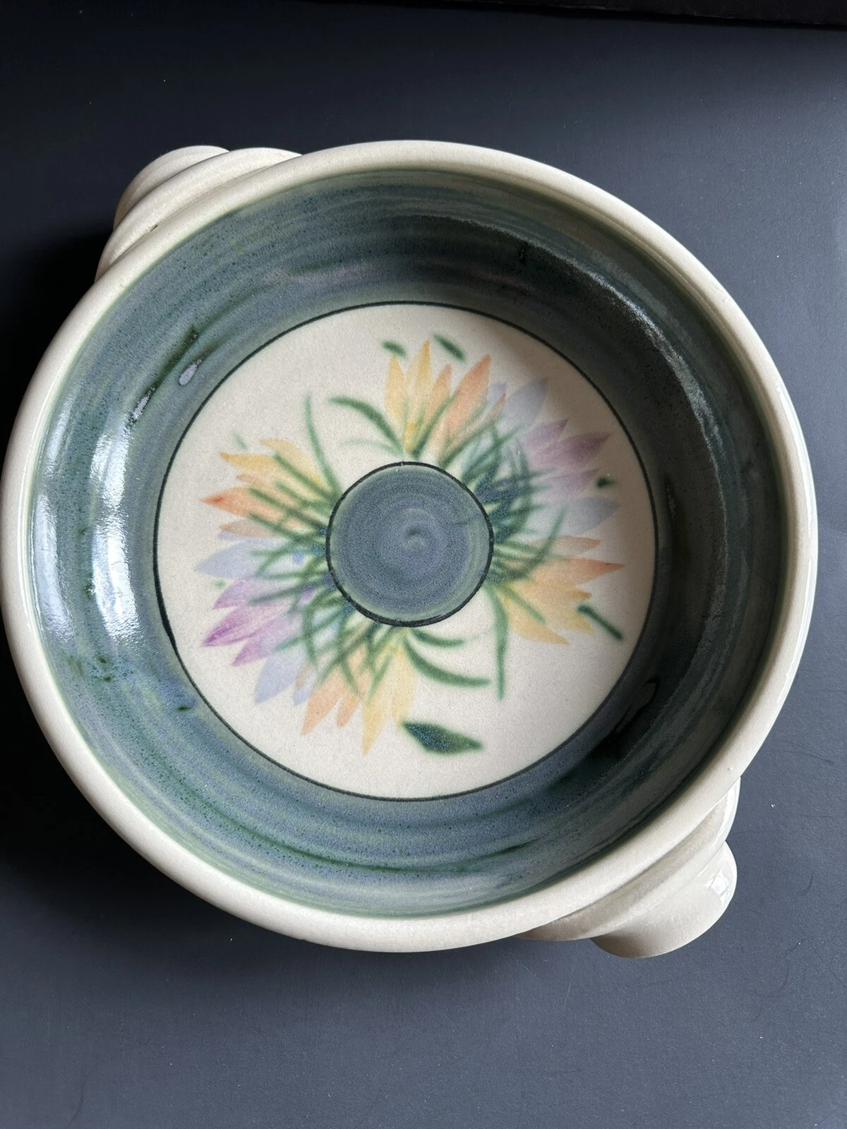 Studio Art Pottery Quiche Pie Dish Plate Artist Signed 11.5” Vancouver Island