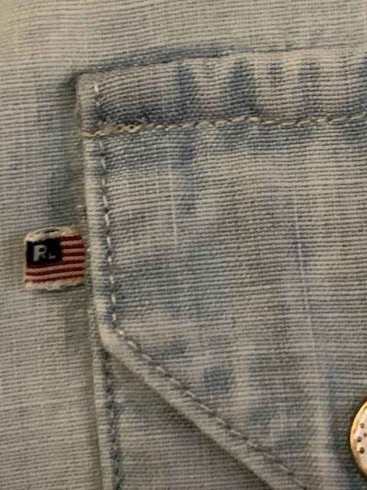 Vtg Polo Jeans Company Shirt Unisex Blue Large Chambray Western Snap On Pockets - Image 3 of 4