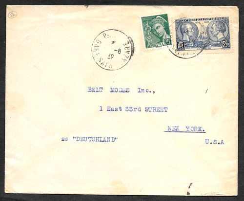 France Cover to USA, Centenary of Photography Stamp 1938