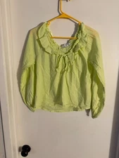 Women "Love Whit" yellow,lime green, long sleeve, pullover top. Size Med.
