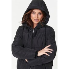 Ladies Gorgeous Hooded Midi Puffer Coat Padded in Black Side Zips NEW Sizes 8-18