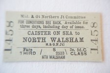 Caister on Sea to North Walsham Mid & GNR Railway Ticket