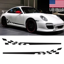2x Black Checkered Racing Side Skirt Stripe Vinyl Decal Stickers For Porsche 911