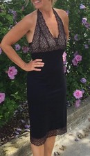 Nicole Miller Collection Halter Dress Women 12 Black Lace Mesh Bodice Plunge VTG