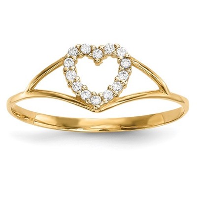 14k Yellow Gold Round Cut Cubic Zirconia Heart Shape Ring Size 7