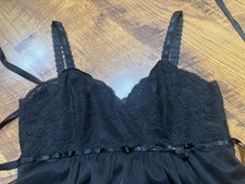 VTG Black Baby Doll Lingerie Double Layer Nylon /Lace Shadowline Nightgown XS 30