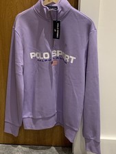 Ralph Lauren Polo Sport Fioletowy Pół zamka błyskawicznego Długi rękaw Dzianinowy Top Rozmiar Medium Fabrycznie nowy z metką