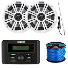 Kicker Marine Receiver, 2x 6.5" 195W Speakers W/Grille, Speaker Wire, Antenna