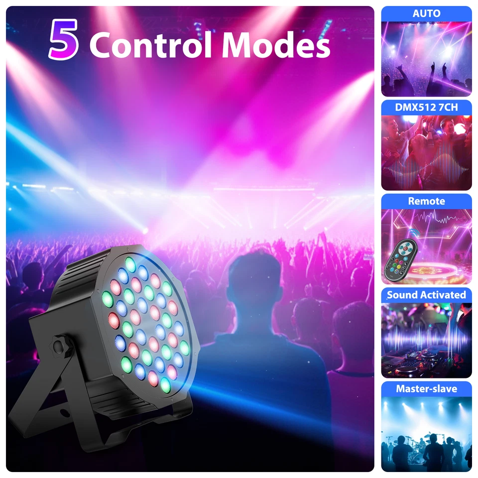 36 LED RGB Stage Lighting PAR Light DMX Beam Party DJ Disco Light w/ Remote Bag - Image 4 of 4
