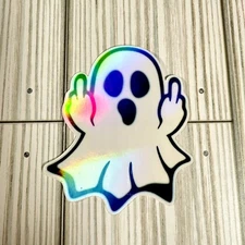 Waterproof Vinyl Sticker, Holographic Ghost Middle Finger Funny Sticker