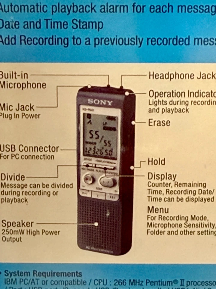 Sony ICD-P520 Digital Voice Recorder 256 MB Built-in Flash Memory~USB~ BRAND NEW - Image 4 of 4