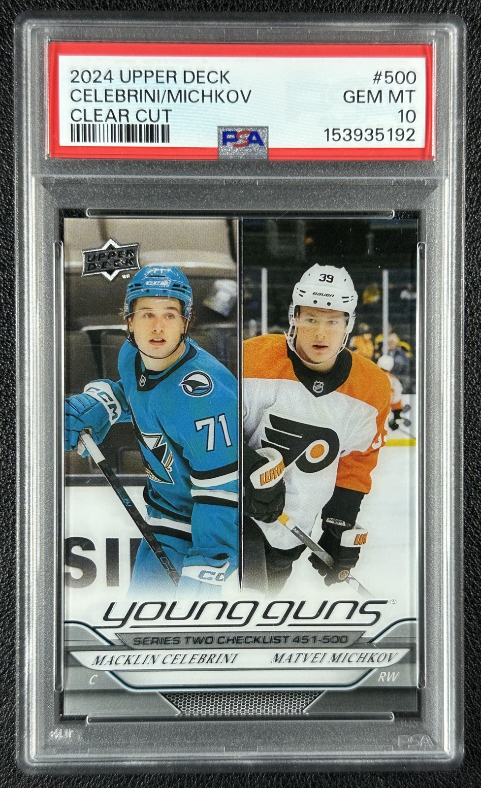 MACKLIN CELEBRINI MICHKOV PSA 10 2024 UPPER DECK #500 YOUNG GUNS CLEAR CUT 5192