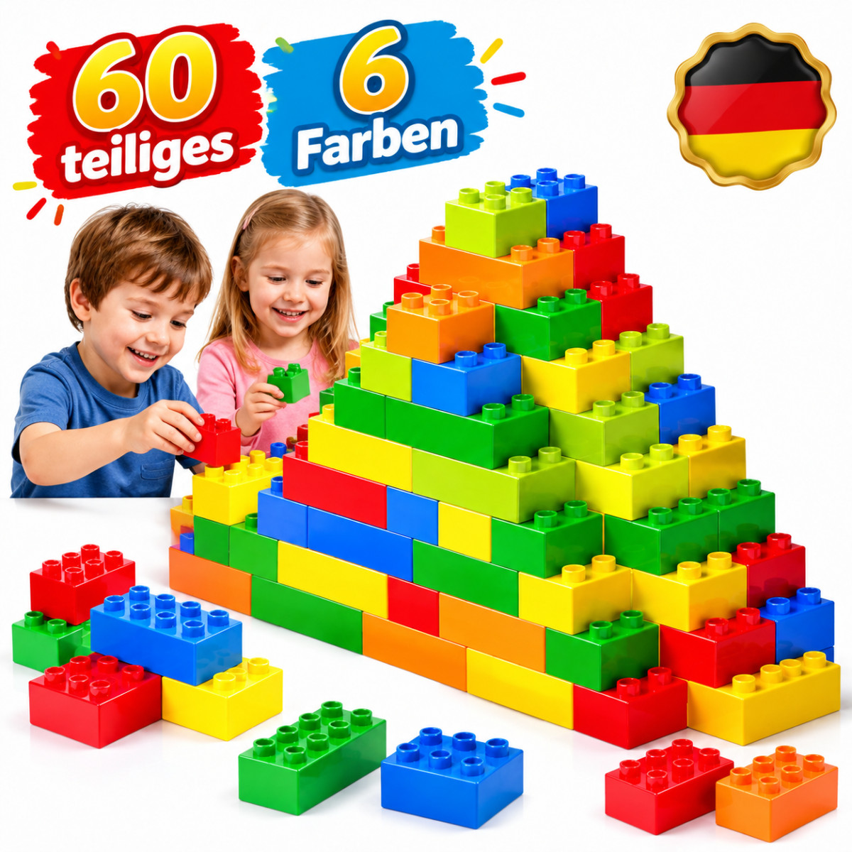 60 pz mattoncini grandi set 6 colori 2 misure per bambini giocattoli per Duplo NUOVO