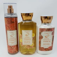 GOLDEN CLEMENTINE & AMBER BATH & BODY WORKS BODY LOTION SHOWER GEL MIST SET OF 3