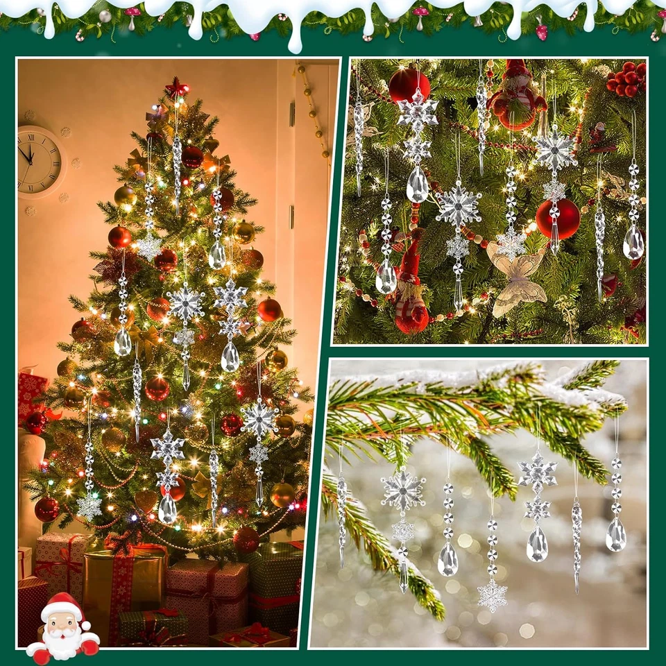 16 Pezzi Decorazioni per Albero Di Natale, Acrilico Cristallo Fiocco Di Neve Ghi - Immagine 4 di 4