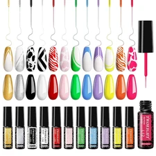 Gel Nail Polish Liner Nail Art 12 Colors 8Ml UV Lamp Soak-Off Polishes Pigmented