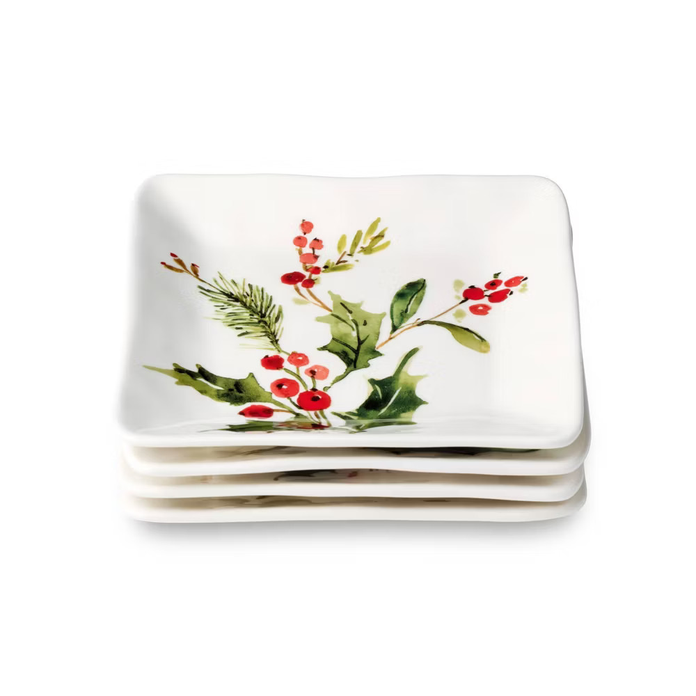 Certified International Set of 4 6 Holly and Vines Canape Plates 5090₽