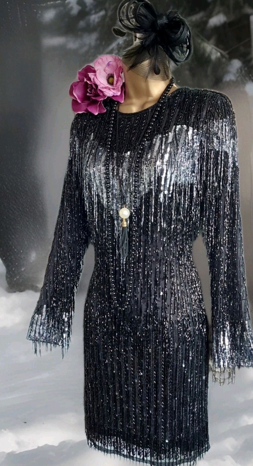 New Karen millen rare beaded tassel black fringe dress occasion evening Party 10 image 2