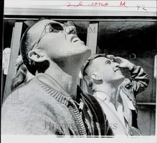 1966 Press Photo Astronauts Gordon Cooper and Donn Eisele watch Saturn launch
