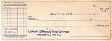 1950s Guarantee Bank Trust Co Atlantic City NJ Commercial Check Blank Ephemera