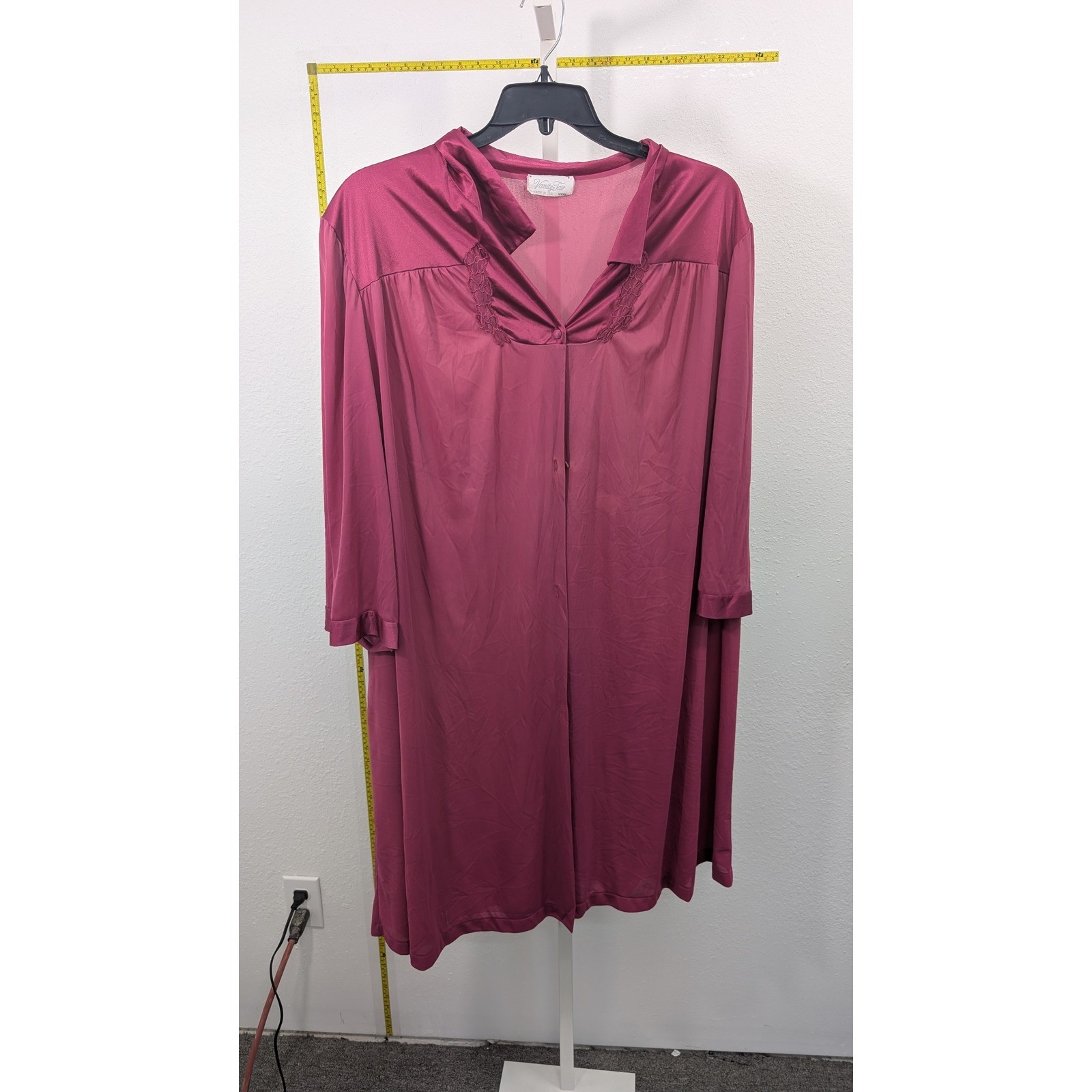 Vanity Fair Vintage Nightgown Pink Lace Button Front Long Sleeve XXXL Made USA
