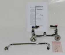 T&S B0231 Double Pantry Faucet Wall Mount 8 Inch Centers 12 Inch Swing Nozzle