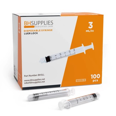 BH Supplies 3ml Luer Lock Tip Syringes No Needle - Sterile, Individually