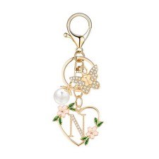 Gold Heart Initial Letter Keychain for Women Key chain Keyring for Purse Hand...