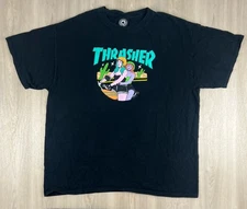Thrasher T Shirt Mens XL Black Skateboard Magazine Girls On Motorcycle San Fran