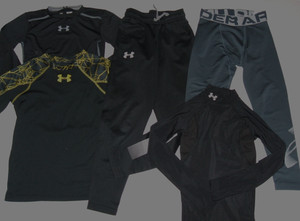 Under Armour Boy YSM Lot Shirt Pants Leggings Sports Athletic Apparel 5 Pc