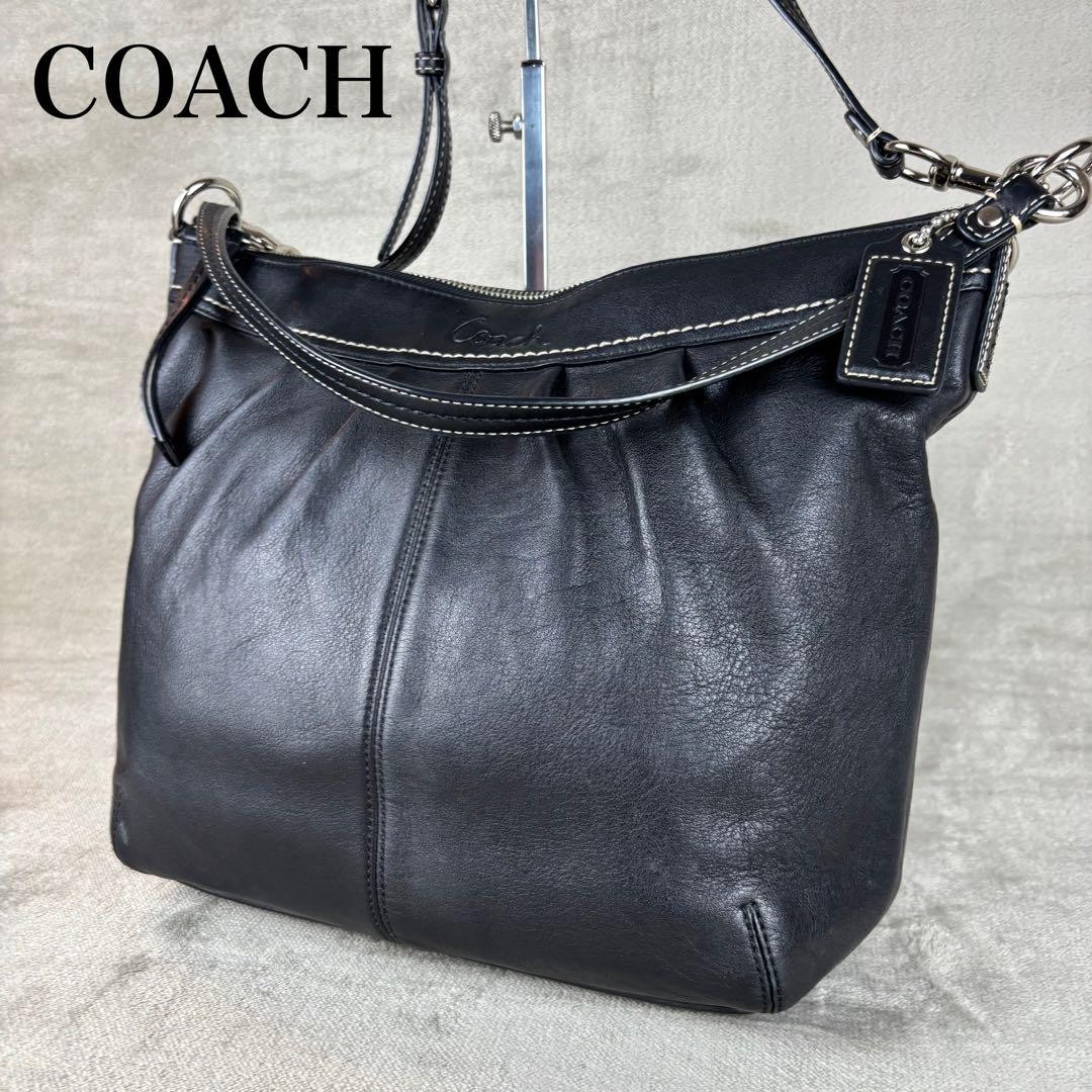 Coach Black A4 Leather Shoulder Bag with Adjustable Strap & Charm