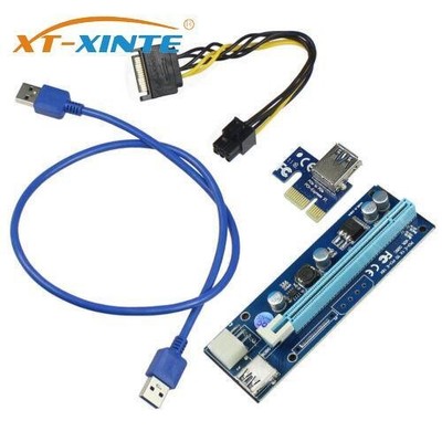Pci Express Riser Card 1x To 16x 6Pin GPU Usb 3.0 Adapter PCIE SATA Power Cable