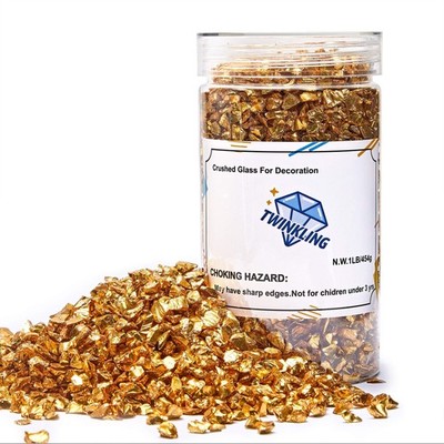TWINKLING Gold Fire Glass Gravel Luster Stone Glitter 1lb for Fire Pit & Crafts