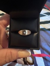 Gold 9 ct Band Ring with Clear Centre Stone & Accents, Ring Size Q